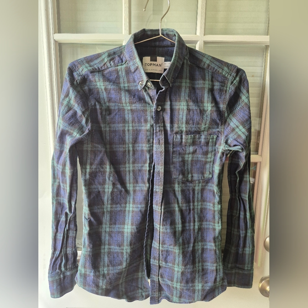 Topman Men's Blue Plaid Shirt